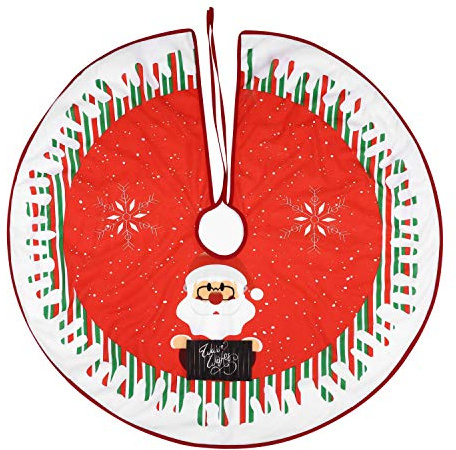 Qchomee Jupe de Sapin de Noël 90CM Tapis de Sapin de Noel Rond Couvre-Pied de Sapin en Tissu Jupe de Sapin Pliable avec Motifs Père Noël Rennes Couverture de Base d'arbre Décoration d'arbre de Noël