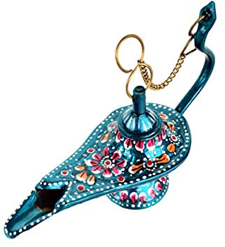 Rastogi Handicrafts Aladdin Genie Lamps aus Messing, große und kleine Lampe, Türkis, 7,6 x 10,2 cm