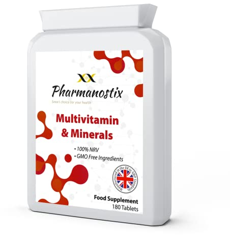 MultiVitamins & Minerals Plus Iron Supplement - 180 Tablets - One A Day Tablets with 16 Essential Active Vitamins & Minerals- Suitable for Men and Women- UK Manufactured to GMP Standards