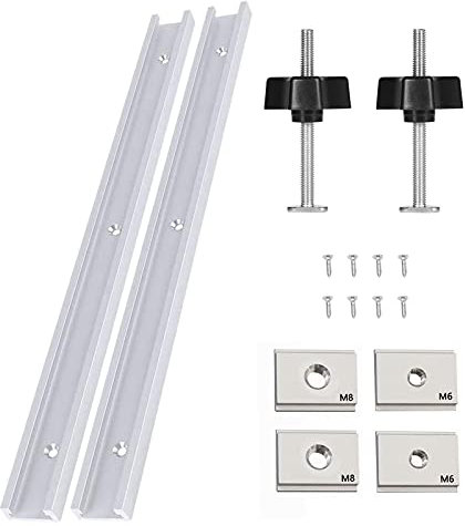 T-Track Morsetti per la lavorazione del legno fai da te Set di strumenti per la lavorazione del legno con barra filettata M8T, dado per pomello, blocco scorrevole M6 M8 e vite autofilettante