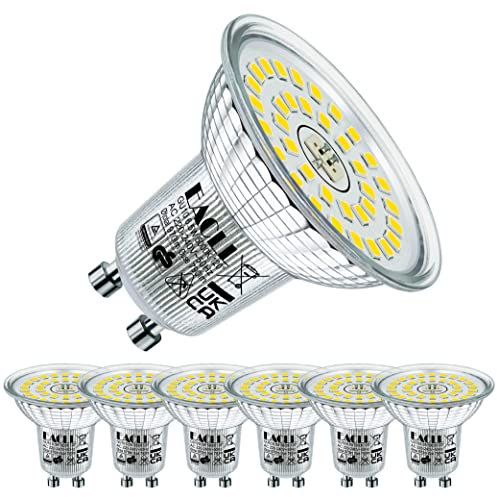 EACLL GU10 LED Tageslichtweiß 6.5W Ersetzt 100W Halogen Leuchtmittel, 6er-Pack. 790 Lumen 5000K Birnen, AC 230V Flimmerfrei Strahler, Abstrahlwinkel 120° Spot, Nicht Dimmbar Kürzer Reflektorlampen