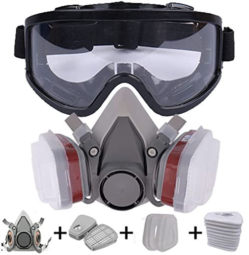 HUWEIJIA Protective Dustproof 6200 Masque à gaz industriel demi-face avec verres anti-buée et filtres de sécurité (lot de 16 en 1)