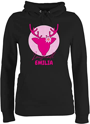 Pullover Damen Hoodie Frauen - Kompatibel Oktoberfest - Lausmadl Hirsch - L - Schwarz - Trachten bayrischer Tracht edelweiß Hoodies personalisierte Trachten- Edelweiss bedruckter Volksfest bayrisch