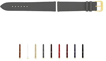 SELVA Uhrenarmband, 14-24 mm, Leder, zum Wechseln, Ersatzarmband für Smartwatch, Made in Germany, Größe:18 mm, Farbe:Steingrau mit Goldener Schließe