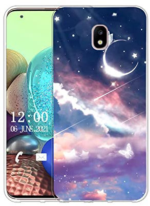 Sunrive Hülle Kompatibel mit Samsung Galaxy J3 2017 Silikon,Transparent Handyhülle Schutzhülle Etui Karikatur Muster Weiches TPU Silikon Case (Sternschnuppen, Schmetterlinge, Himmel) MEHRWEG