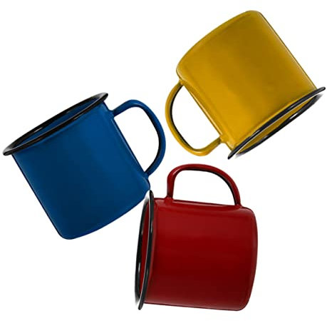 Buntes Emaille-Tassen Set, 3-Teilig - Retro Stil Kaffeebecher Mit Griff, 6 Cm - Robuste Und Leicht Zu Reinigende Trinkbecher FüR Zuhause (Rot, Gelb, Blau)