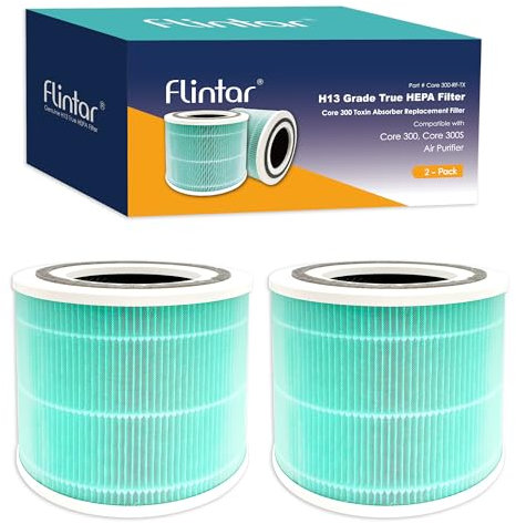 Flintar Core 300 Toxin Absorber Replacement Filters, Compatible with LEVOIT Core 300, Core 300S VortexAir Air Purifier, 3-in-1 H13 Grade True HEPA Filter Replacement, Core 300-RF-TX, 2-Pack