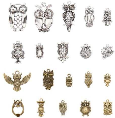 PandaHall 30 Stück Tibetische Eulen-Anhänger aus Legierung, 3 Farben Tier Charms Anhänger Vintage Gemischte Formen Charms für Halloween DIY Armband Halskette Schmuckherstellung, Bohrung: 1.6~3mm