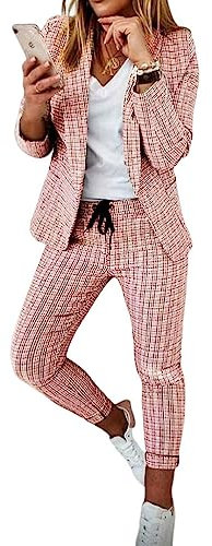 seiveini Tuta da Donna a Due Pezzi Elegante Slim Fit Blazer Set a Maniche Lunghe per Ufficio Tailleur Outfits Completo da Donna Tinta Unita OL Giacca e Pantaloni Slim Fit B Rosa Chiaro L