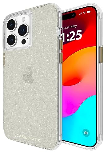 Case-Mate Schutzhülle für iPhone 15 Pro (15,5 cm), durchsichtiges Kristall, Champagner-Gold, 3,6 m Fallschutz, kabelloses Laden, luxuriöse Schutzhülle mit süßem Glitzer, Kratzfeste Technologie,