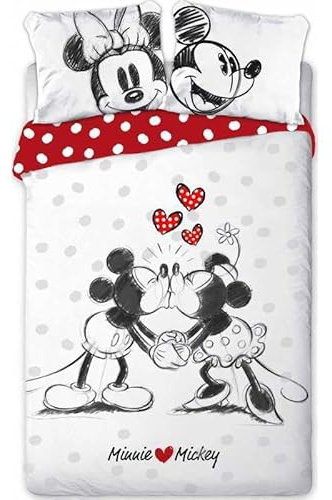 arlis Parure de Couette Mickey et Minnie Disney - 1 Housse de Couette 140x200 + 1 taie d'oreiller (Parure de lit Mickey et Minnie)