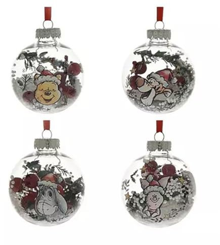Widdop Disney Winnie the Pooh Tigger Eeyore and Piglet Christmas Tree Baubles (Set of 4) with Gift Box