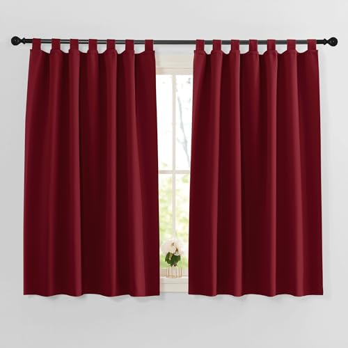 PONY DANCE Schlaufengardinen Kurz Vorhang Weihnachten Verdunklungsvorhänge Kinderzimmer Mädchen Kurzgardine Küchen Thermovorhang Rot Schlaufenschal 2er Set H 137 x B 140 cm
