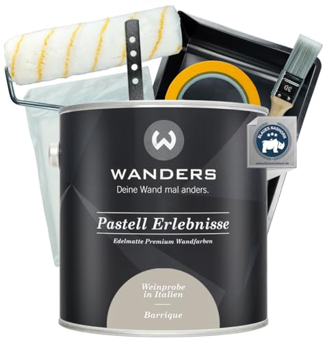 Wanders Pastell Erlebnisse Wandfarbe 2,5L (Barrique, Beige) inkl. Streichset Basic – Premium Kreidefarbe, Leichte Anwendung, Hochdeckend, Ultramatt, Perfekt für Heim-DIY