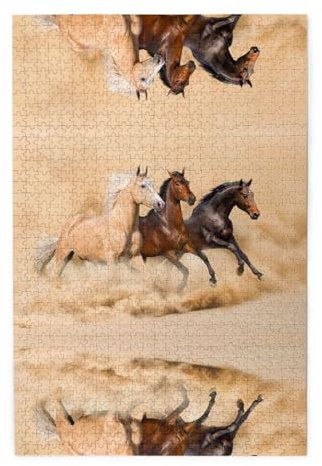 Three Running Horses Print Premium Wooden Jigsaw Puzzle - 1000 Pieces - Plastic Box Packaging