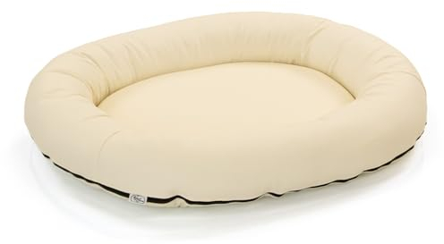 Wallace & Jones | Premium Hundebett Bolton Hundesofa 95x81 cm Hundecouch aus Kunstleder Hundebett für mittelgroße Hunde, verdeckter Zipper, waschbar, rutschfest, Creme-weiß