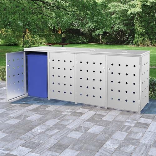 Mengtu Mülltonnenbox Mülltonnenverkleidung Mülltonne Müllcontainer Mülltonnenschrank Gartenbox Gerätebox für 4 Tonne 240 L Edelstahl Gartenmöbel