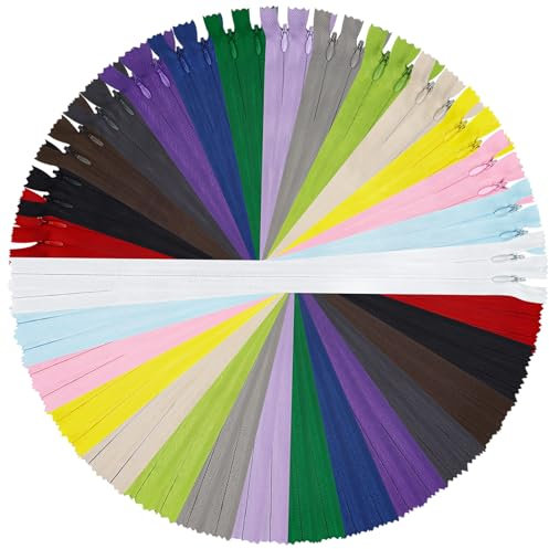 DOITEM 30 pz 50 cm Invisibile Multicolore Bobina di Nylon Cerniere per Cucito e Artigianato 15 Colori (Multicolore, 50cm)