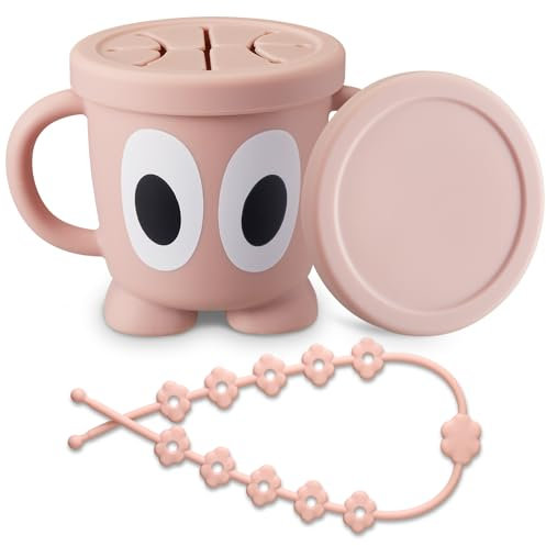 Jkevow Snackbecher Silikon, Snack Becher Baby mit Snackbecherdeckel und Staubschutzdeckel, Leckagefrei und Spülmaschinengeeignet, Ohne BPA, Blei oder Phthalatfrei
