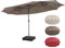 RELAX4LIFE Ombrellone Doppio da Giardino con Base 450 x 260 cm, Ombrellone Parasole con Luci LED e Manovella, Tetti Ventilati, Ombrellone da Esterno per Patio, Cortile, Ristorante (Marrone-Luci+Base)