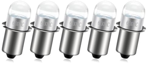 Ruiandsion LED-Upgrade-Glühbirne P13.5S 6-30 V 6 V 9 V 12 V 18 V 24 V als Ersatz für Ryobi Milwaukee Dewalt Maglit, nicht polarisiert (5 Stück)