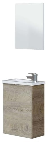 Miroytengo Mueble de Baño 40 cm Suspendido Compact Color Roble Alaska (con Lavabo)