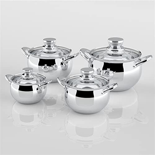 MIIKHI Pentola, padella, set di 8 pentole in acciaio inox set di utensili da cucina per la casa coperto orecchio ispessito pentola a doppio fondo set di pentole (A) Vision