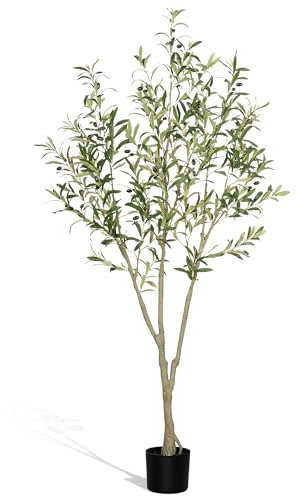 Venusmiles Künstlicher Olivenbaum, 180 cm, für Heimdekoration, drinnen und draußen, mit 150 echten Geigenblättern und sternenklarem Blumentopf