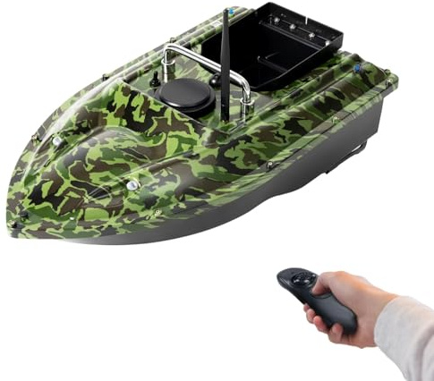 Charocean 500m Ferngesteuert Futterboot Angeln Nachtangeln Fischköder Köderboot mit LED-Navigator-Licht, Fernbedienung Futterboote Bait Boat Ferngesteuertes Köderboot 1.5 KG Beladung (Tarnung)