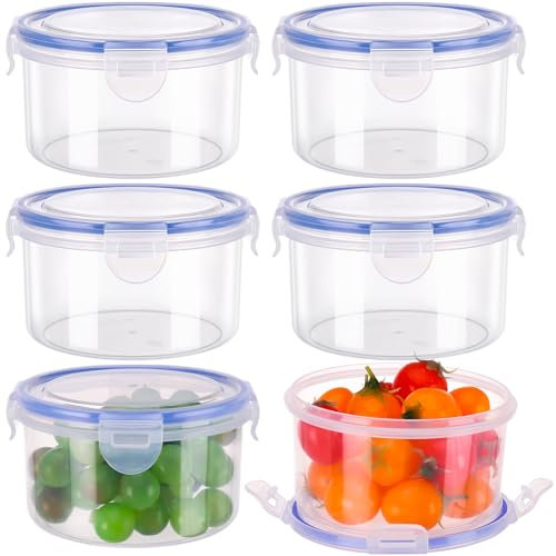 Meng Jiaran 6 Pack Food Containers with Lids, Airtight Plastic Food Storage Container Reusable Snack Pots Round Leakproof Stackable Container Set with Clip-Lock Lid for Friut, Yoghurt, Snack(600ml)