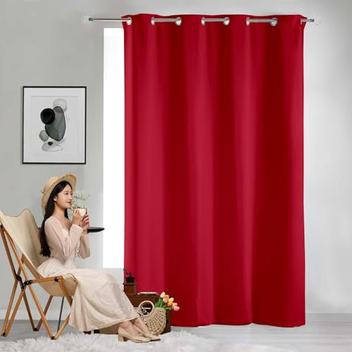 GAIFNAG Gardinen Blickdichte Vorhänge 120 x 100 cm Kälteschutz Wämreisolierende, Luftig Modern Schlaufenschal, Balkontür Gardine für Hochzeit Fenster Wohnzimmer, Rot