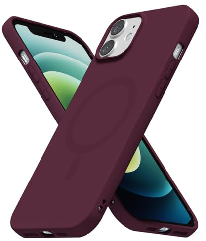 LoeoeL for iPhone 12/12 Pro Case Silicone Mag Safe, Compatible with Magsafe Ultra Slim Thin Magnetic Phone Case for Women Girls, Soft Rubber Gel Matte Solid Color Minimalist Cover, Burgundy Maroon