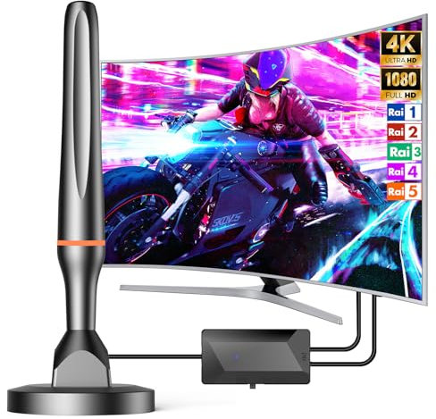 DGUPSP Antenna TV Digitale, Antenna tv Interna,Potente Antenna HDTV Interna Esterna con Amplificatore, Ricezione 360°antenna TV Supporta 4K/1080P UHF/VHF DVB-T/T2 - All TVs