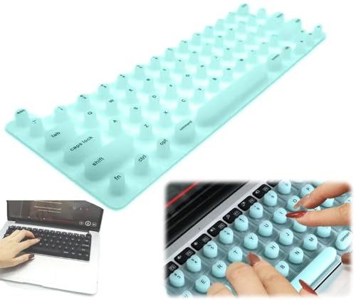 Keyboard Film for Nail Art,Full-Size Keyboard Film,Silicone Raised Keyboard Protective Cover,Nail Art Keyboard Film,Keyboard Cover for Long Nails Typing and Gaming (Blue, Round Shape)