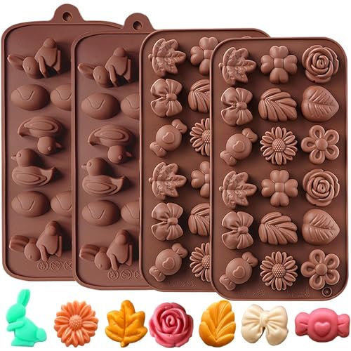 YXHZVON Molde de Silicona de Pascua, 4 Piezas Moldes de Chocolates de Pascua Silicona, Poliarbonato de Moho de Huevo de Pascua para Dulces, Chocolate, Galletas, Gelatina