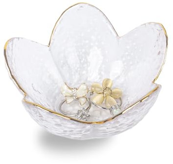 Nideen Glas-Schmuckschale 9 cm Schmucktablett Ringhalter Klein Schmuckteller Schlüsselablage, Geschenke für Mädchen, Frauen, Mütter(Klar)