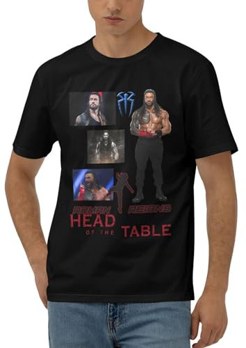 Roman and Reigns Youth & Adult Herren Kurzarm Baumwolle T-Shirts Rundhals Top Kleidung T-Shirt für Männer, Schwarz , M