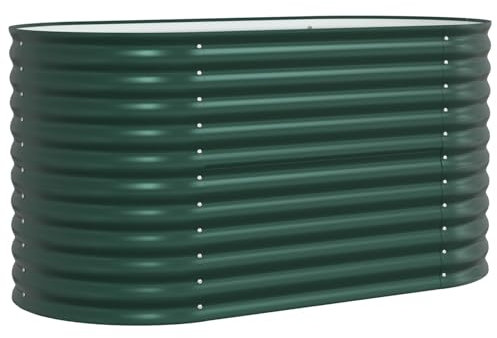 vidaXL Grüner verzinkter Stahlgartenpflanzer | Langlebiger Metall-Ovalform große Größe: 160x80x81cm Outdoor Pflanzcontainer Modern Halter für stylische Pflanzen