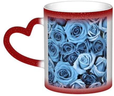 Cute Turquoise Rose Coffee Mug 11oz – 3D Printed Pattern, Heat Changing Mug, Color Changing Mug in The Sky, Ceramic Coffee Cups, Funny Mugs