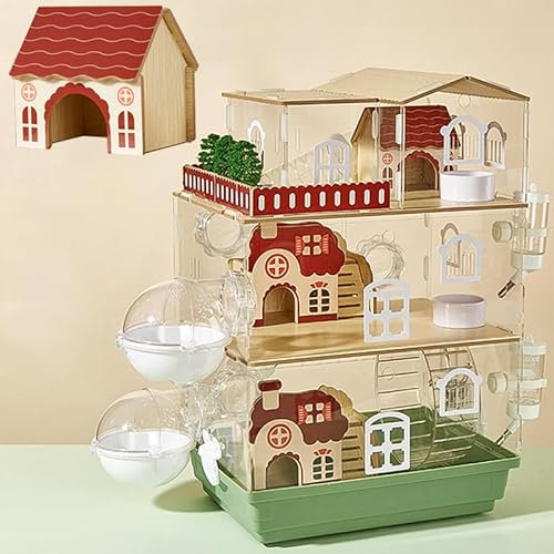 17-in-1 Acryl-Hamsterkäfig, 35 x 26 x 52 cm Hamsterhaus, magnetisch verbundenes Haustierhabitat im Gartenstil,mit Futternapf, mit Treppe, Mini-Haus, Hamsterrad, Wasserflasche, Tunnel kleintierkäfig