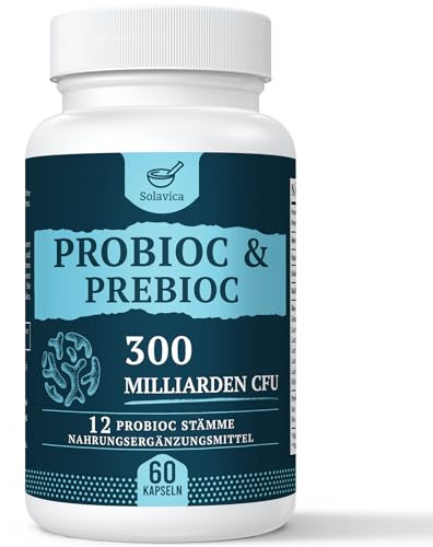 Probioc Darmbakterien Kapseln Hochdosiert - 300 Mrd. KBE - 12 Bakterienstämme - Mit Inulin & Lebendkulturen (60 Stück (1er-Pack))