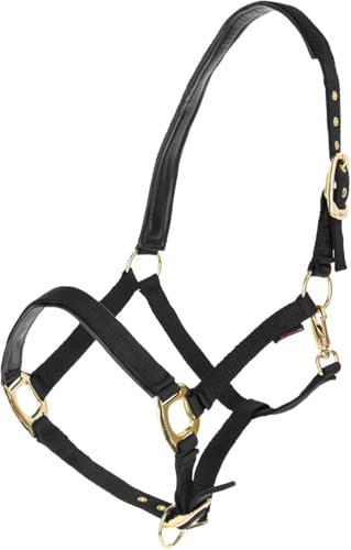 Brama West Halfter Pferd Golden Line | Pferdehalfter mit Goldenen Beschlägen (Schwarz, Full)