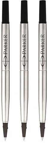 Parker Rollerball Pen Original Quink Ink Refills - 0.5mm Fine Point - Black Ink - Pack of 3