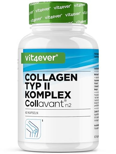 vit4ever Kollagen Typ 2 Komplex - 60 Kapseln - Collavant® n2 | Natives Typ-II-Kollagen - Weihrauch - Hyaluronsäure - Vitamin C & Mangan - für Knochen Knorpel und Gelenke - Laborgeprüft
