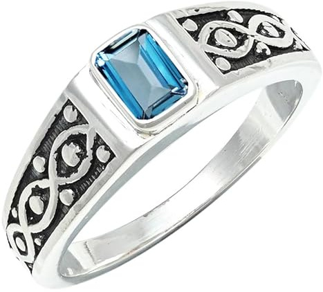 JEWELFORCE Londoner blauer Topas im Labor gezüchtet-Edelstein Bandring-, Sterlingsilber, für Männer und Frauen, Schmuck JSR-1222AT11_(57 (18.1))