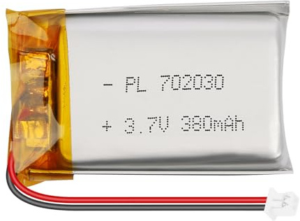 3.7 V 380 mAh LiPo Battery 702030, 1S Lithium Polymer Battery with PCM Protection, Micro JST 1.25 mm 2-Pin Plug, for Arduino & DIY Projects