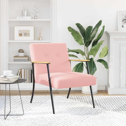 LoogCape Fauteuil rose avec tissu bouclé semblable à la laine rembourrée, ergonomique, pieds en acier et structure en contreplaqué, 59 x 75 x 78 cm, pour salon, coin lecture, bureau, intérieur