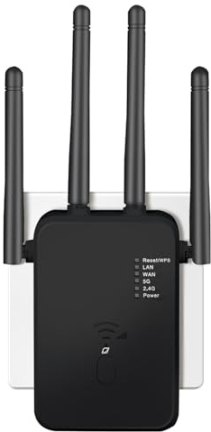 2026 Neuestes WLAN Repeater WLAN Verstärker 1200Mbit/s Dual-Band WiFi Booster mit Repeater/Router/Access Point Modus,4 Antennen,Einfache Einrichtung,WiFi Range Extender mit LAN/WAN Port