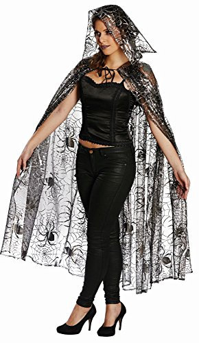 PartyXPeople Tüll Spinnenumhang | Damen Kostüm Gothic Spider | Spinnenfrau Halloween | Spiderweb Cape Verkleidung |schwarz-silber 12349-STD