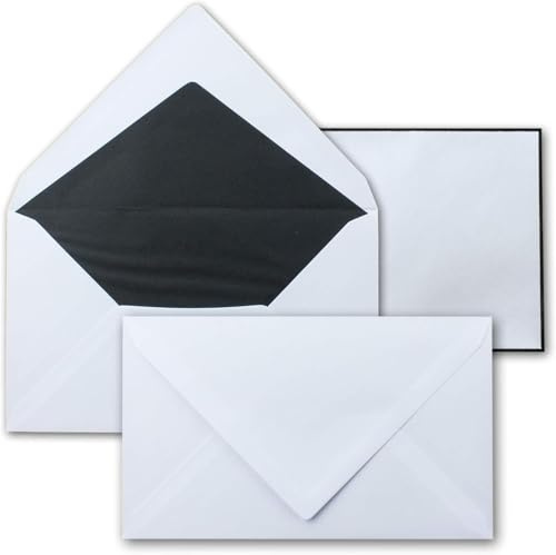50 Trauer Briefumschläge (120 x 191 mm) Weiß,Schwarzer Rand Verschluss-Technik:Feuchtklebend Grammatur: 120 g/m²